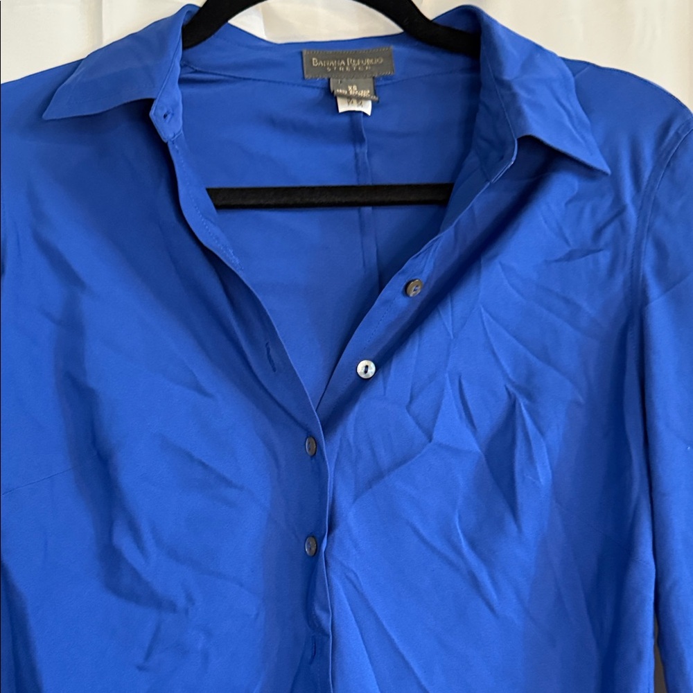 Banana Republic Stretch Silk Button-Up Blouse Royal Blue XS Classic Workwear Top - Picture 3 of 4